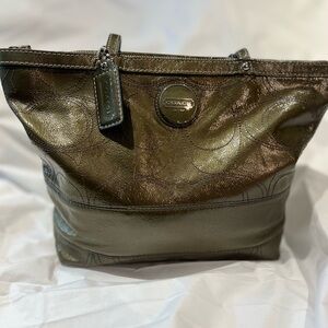 Coach Metallic Olive Tote Bag